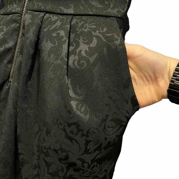 Mystic Strapless Cinched Pleated Zip-Front Black Floral Dress Women’s Large - Picture 3 of 6